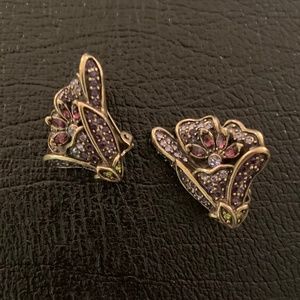 Heidi Daus Swarovski crystal floral clip earrings.